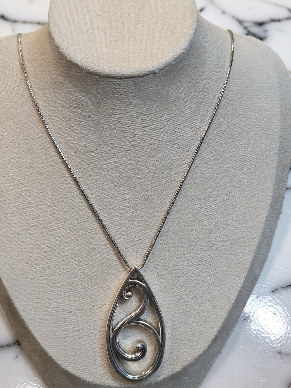 Brighton Silver Plated Openwork Teardrop Pendant Long Necklace